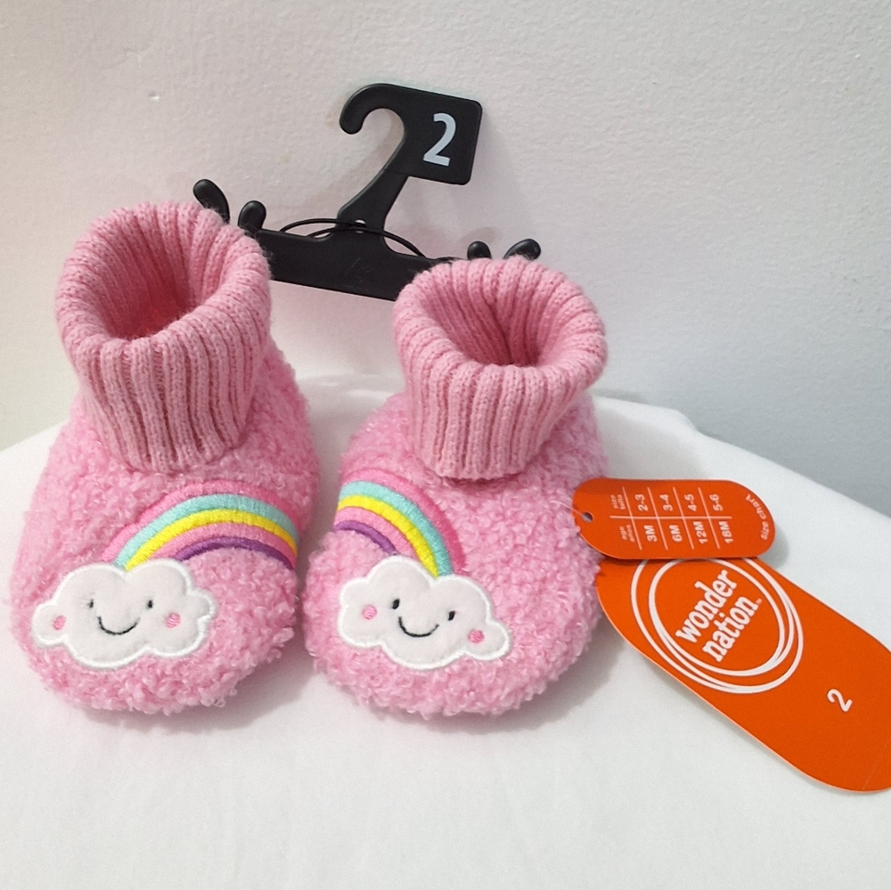 Baby Girl Pink Rainbow Bootie Slippers, Size 2, NEW With Tag